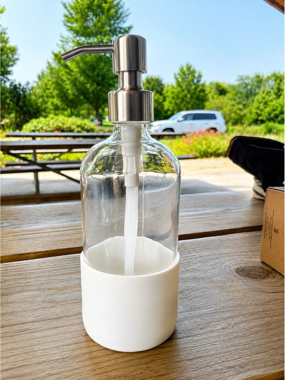 Glass Dish Soap Dispenser 16oz – Clear/White Silicone Grove Co. Reusable